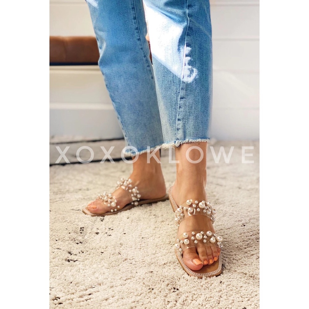 Pearl Embellished 2 Band Slide Sandals - Picture 3 of 8